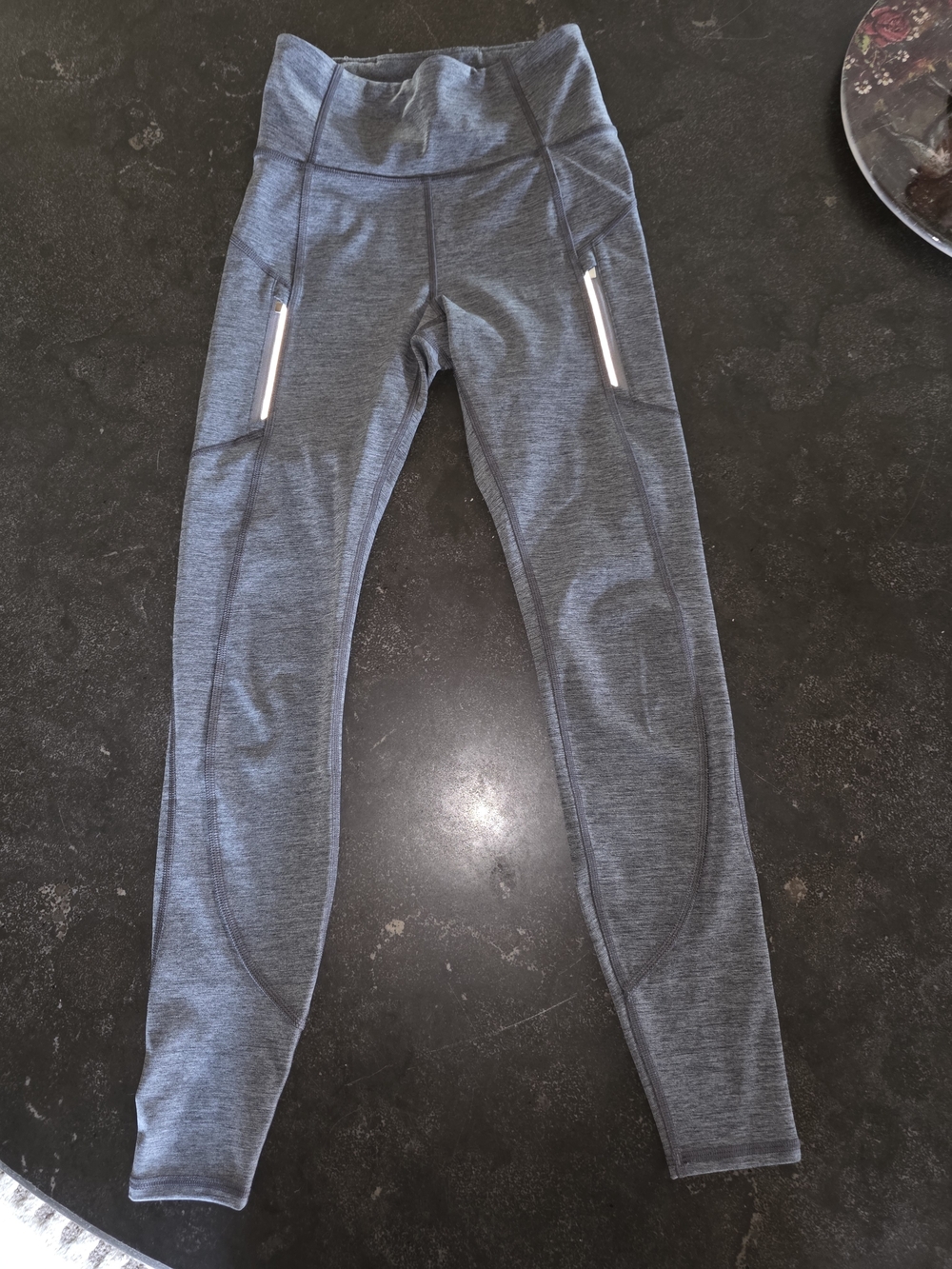 Athleta Heathered Gray High-Waist Leggings with Zip Pockets